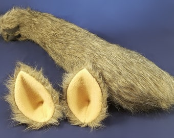 Faux Fur Gray Wolf Ears and Tail Cosplay Set