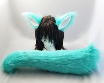 Aqua Wolf Ears and Tail