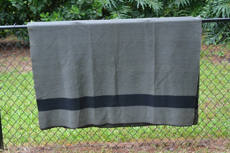Antique Wool Blanket Military or Camp Gray with Black Stripe Etsy
