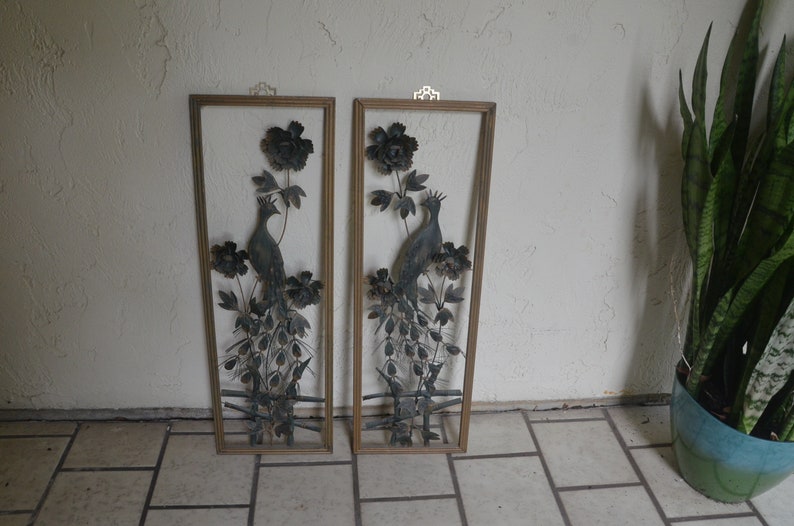 Mcm Pair Of 3d Metal Peacock Wall Decor Etsy