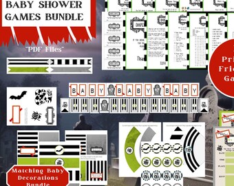 Beetle Guy Baby Shower Super Deluxe Bundle | 12 games | Decorations | PDF only