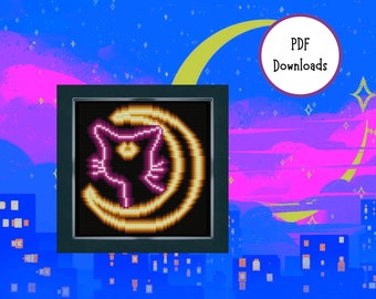 Neon Sign Moon Cat Cross Stitch Pattern | PDF