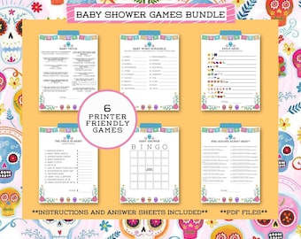 Sugar Skull Baby Shower Games Bundle | 6 games| Printer Friendly | PDF only