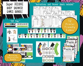 Pacchetto Super Deluxe per Baby Shower da Incubo / 12 giochi e decorazioni abbinate / Solo PDF