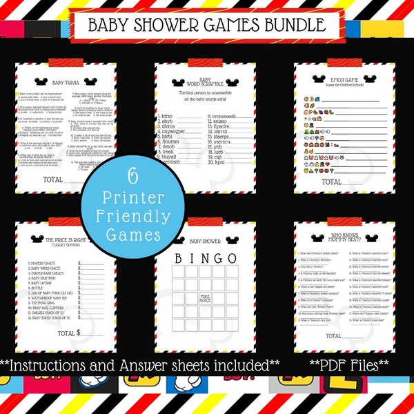 Mr. Mouse Baby Shower Games Bundle | 6 games| Printer Friendly | PDF only