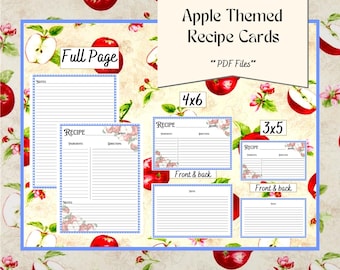 Apple Themed Blank Recipe Card Bundle | 3 Sizes | Full Page, 4x6, 3x5 | PDF only