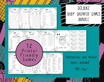 Nightmare Baby Shower Games Deluxe Bundle | 12 games | Printer Friendly | PDF only