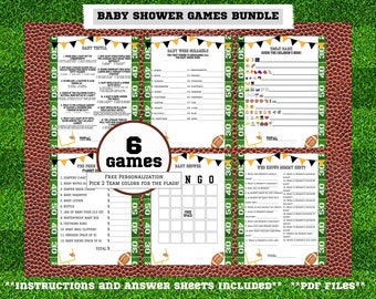 Football Themed Baby Shower Games Bundle | 6 games| PDF only | Customizable (pick 2 team colors)