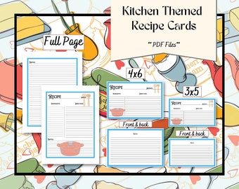 Kitchen Themed Blank Recipe Card Bundle | 3 Sizes | Full Page, 4x6, 3x5 | PDF only