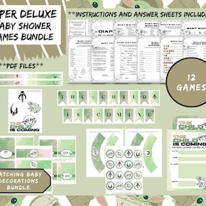 A Child Baby Shower Super Deluxe Bundle | 12 games and Matching Decorations | PDF only