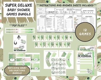 A Child Baby Shower Super Deluxe Bundle | 12 games and Matching Decorations | PDF only