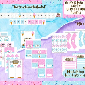 What&#39;s the Scoop? Ice Cream-themed Gender Reveal party decorations | PDFs