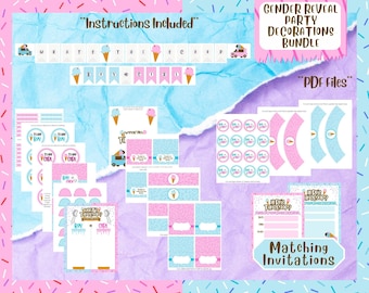 What's the Scoop? Ice Cream-themed Gender Reveal party decorations | PDFs