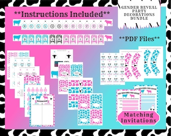Did you hear the Moos? Cow Themed Gender Reveal party decorations | PDFs