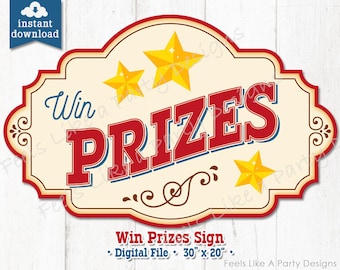 Vintage Red Yellow and Blue Prizes Sign - DIY Instant Download, Carnival Sign, Prizes Banner, Prizes Booth Sign, Carnival Game Sign