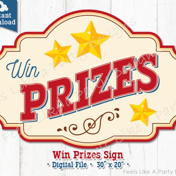 Vintage Red Yellow and Blue Prizes Sign - DIY Instant Download, Carnival Sign, Prizes Banner, Prizes Booth Sign, Carnival Game Sign