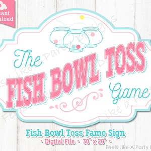 Pink and Blue Fish Bowl Toss Game Sign - DIY Instant Download, Carnival Sign, Fish Bowl Toss Game Banner, Carnival Food Sign