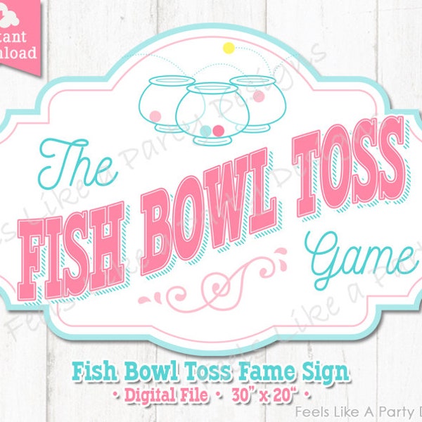 Pink and Blue Fish Bowl Toss Game Sign - DIY Instant Download, Carnival Sign, Fish Bowl Toss Game Banner, Carnival Food Sign