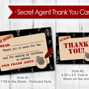 Secret Agent Thank You Cards - Instant Download