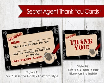 Secret Agent Thank You Cards - Instant Download