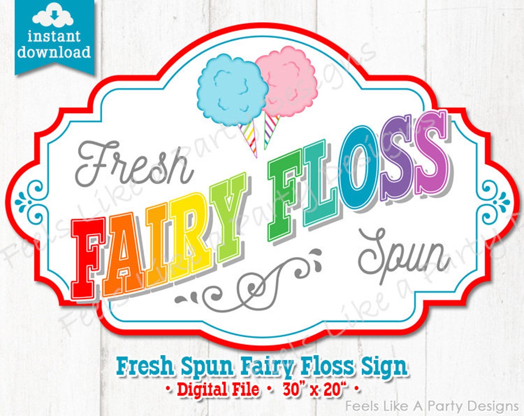 Colorful Fairy Floss Sign DIY Instant Download, Carnival Signs, Fairy