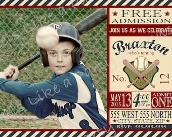 Custom Baseball Birthday Invitation with Photo