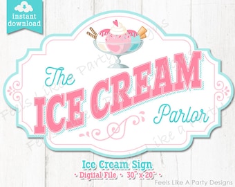 Blue and Pink Ice Cream Parlor Sign - DIY Instant Download, Ice Cream Party Sign, Ice Cream Sign, Ice Cream Sundae