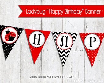 Ladybug Happy Birthday Banner - Instant Download