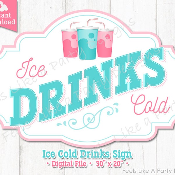 Pink and Blue Drinks Sign - DIY Printable Sign, Drinks Sign, Carnival Sign, Drink Banner, Drink Station Sign