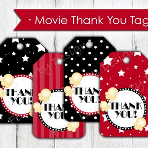 Movie Night Thank You Tags- Instant Download