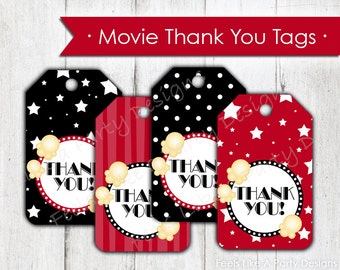 Movie Night Thank You Tags- Instant Download