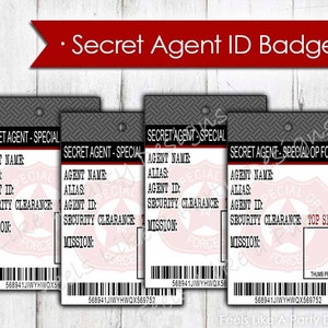 Secret Agent Spy ID Badges Instant Download, Spy Party Favor, Spy.