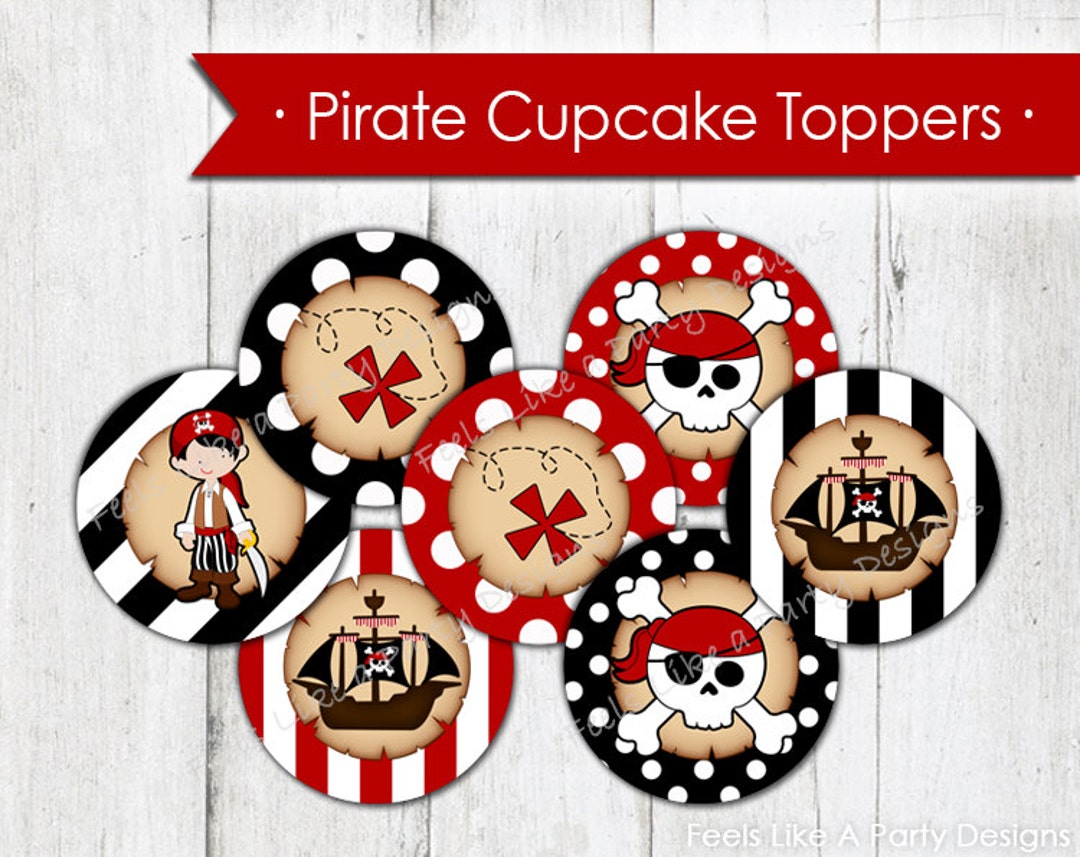 Pirate Cupcake Toppers Instant Download, Pirate Favors, Pirate Treats, Pirate Party, Pirate