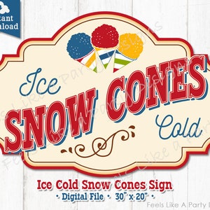 Vintage Red Yellow and Blue Snow Cone Sign - DIY Instant Download, Carnival Sign, Snow Cone Banner, Snow Cone Booth Sign
