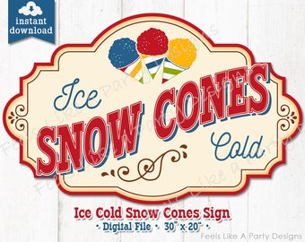 Vintage Red Yellow and Blue Snow Cone Sign - DIY Instant Download, Carnival Sign, Snow Cone Banner, Snow Cone Booth Sign