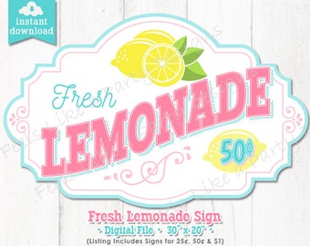 Pink and Blue Lemonade Stand Sign - DIY Instant Download, Lemonade Banner, Lemonade Booth, Carnival Sign, Carnival Booth Sign