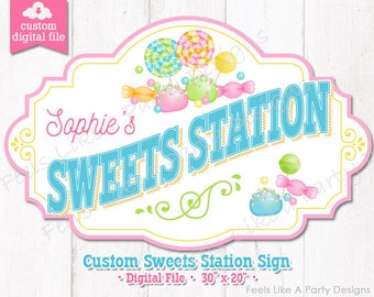 Custom Colorful Sweets Station Stand Sign - Digital Download, DIY Printable Sign, Sweets Table Sign, Carnival Booth Sign, Treat Banner