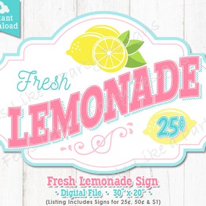 Pink and Blue Lemonade Stand Sign - DIY Instant Download, Lemonade Banner, Lemonade Booth, Carnival Sign, Carnival Booth Sign