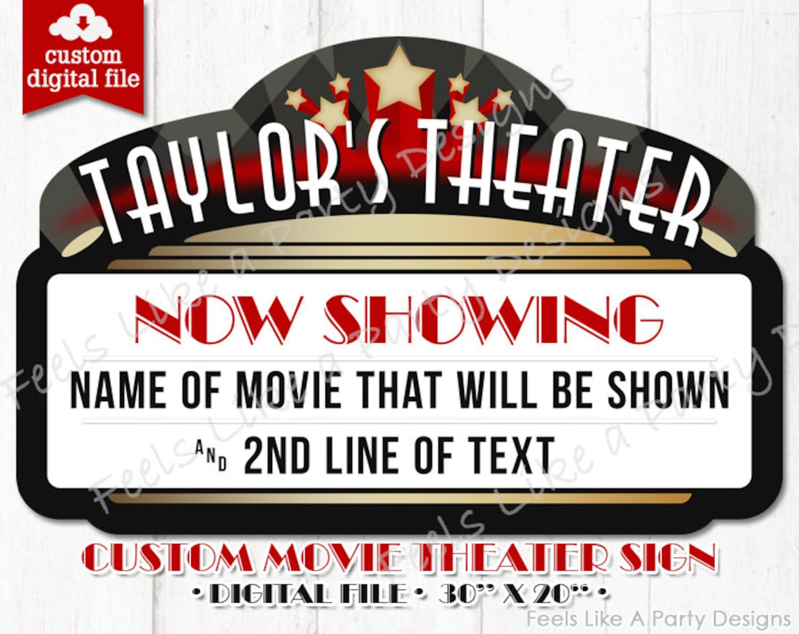 Custom Movie Theater Sign  Digital Download DIY Printable Sign Movie Party Movie Banner Movie Night Cinema Sign Cinema Banner