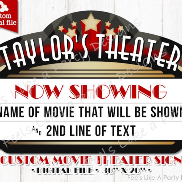 Custom Movie Theater Sign - Digital Download, DIY Printable Sign, Movie Party, Movie Banner, Movie Night, Cinema Sign, Cinema Banner