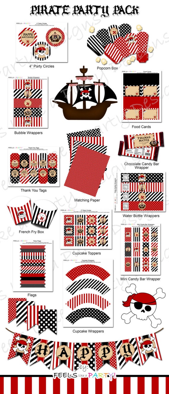 Pirate Party Pack Printable Instant Download, Pirate Party Favors