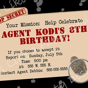 Custom Secret Agent Spy Party Invite