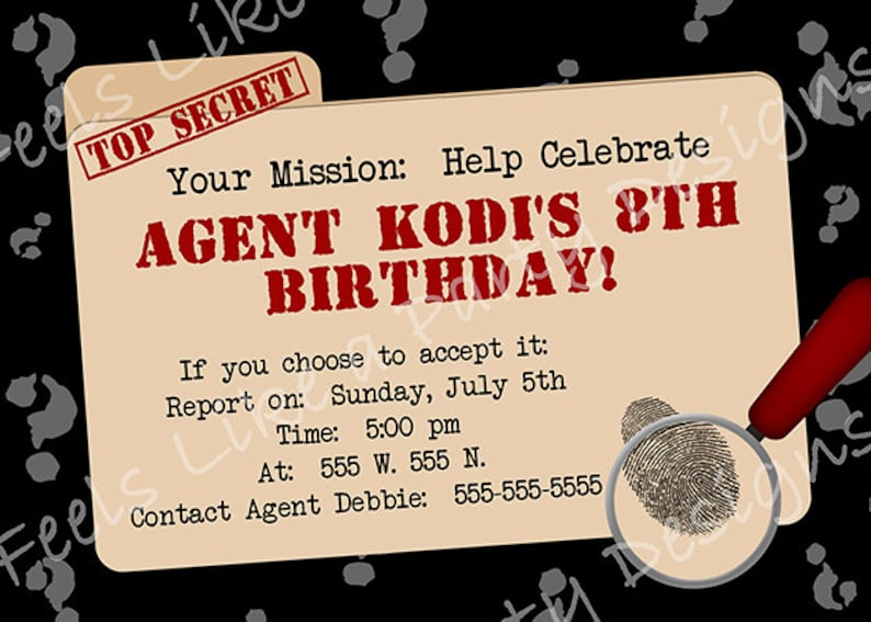 Custom Secret Agent Spy Party Invite image 1