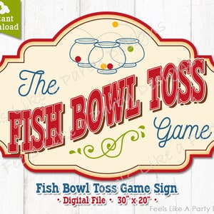 Red Fish Bowl Toss Game Sign - DIY Instant Download, Carnival Sign, Fish Bowl Toss Game Banner, Carnival Food Sign