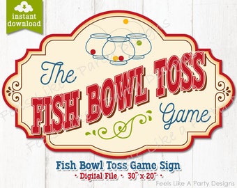 Red Fish Bowl Toss Game Sign - DIY Instant Download, Carnival Sign, Fish Bowl Toss Game Banner, Carnival Food Sign