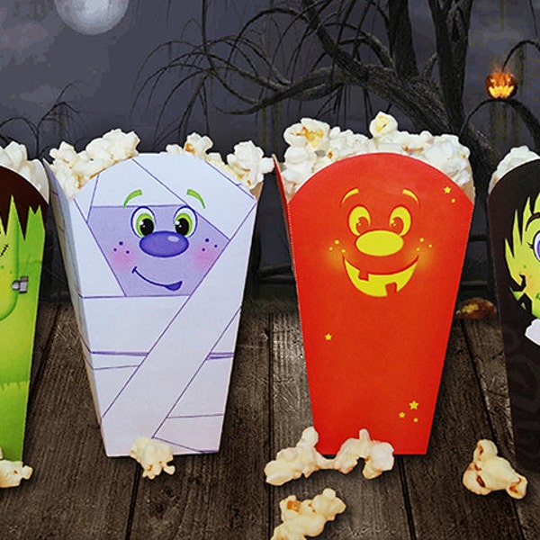 Halloween Popcorn Boxes- Instant Download, Halloween Favor, Halloween Party, Halloween Treat Box, Halloween Printable
