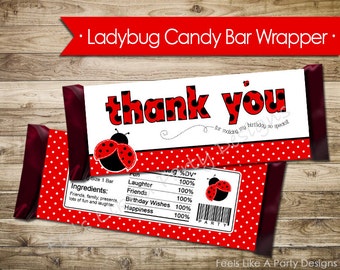 Ladybug Chocolate Candy Bar Wrapper - Instant Download, Printable Ladybug Party Favor, Lady Bug Party Favor, Ladybug Thank You Treat