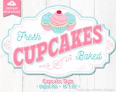 Pink and Blue Cupcake Sign - Digital Download, DIY Printable Sign, Carnival Signs, Cupcake Banner, Cupcake Stand, Bake Sale Sign,