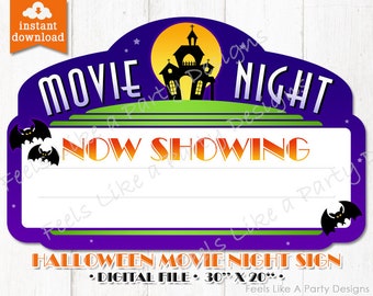 Halloween Movie Night Sign - DIY Instant Download, Movie Party, Movie Banner, Movie Night, Cinema Sign, Cinema Banner, Halloween Party