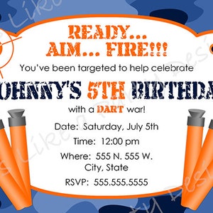 Custom Dart Gun Camouflage Birthday Invitation image 3